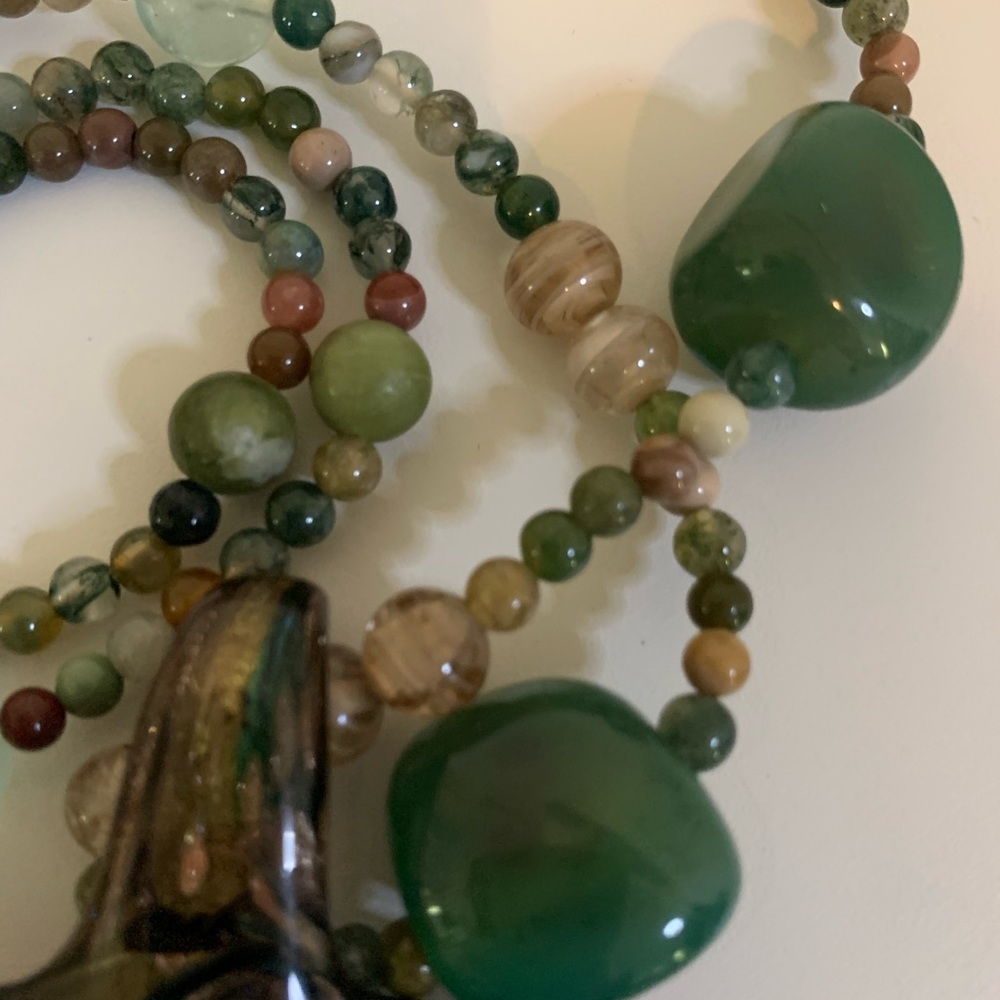 OOAK Murano Starfish w/Vintage Jade Jasper Agate Sea Glass Necklace - Picture 13 of 16